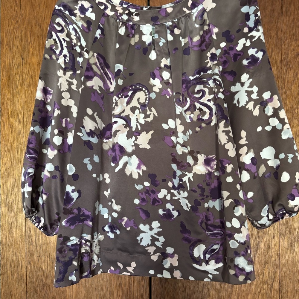 Christopher & Banks Purple and Brown Floral Blouse